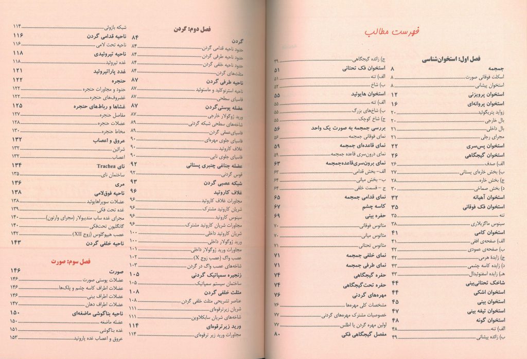 فهرست کتاب آناتومی سر و گردن محمد اکبری