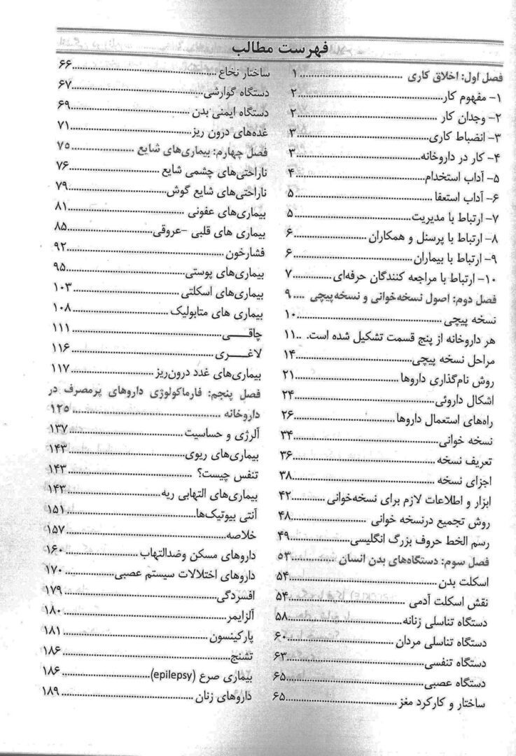 فهرست کتاب جامع نسخه پیچی در داروخانه - ویرایش دوم
