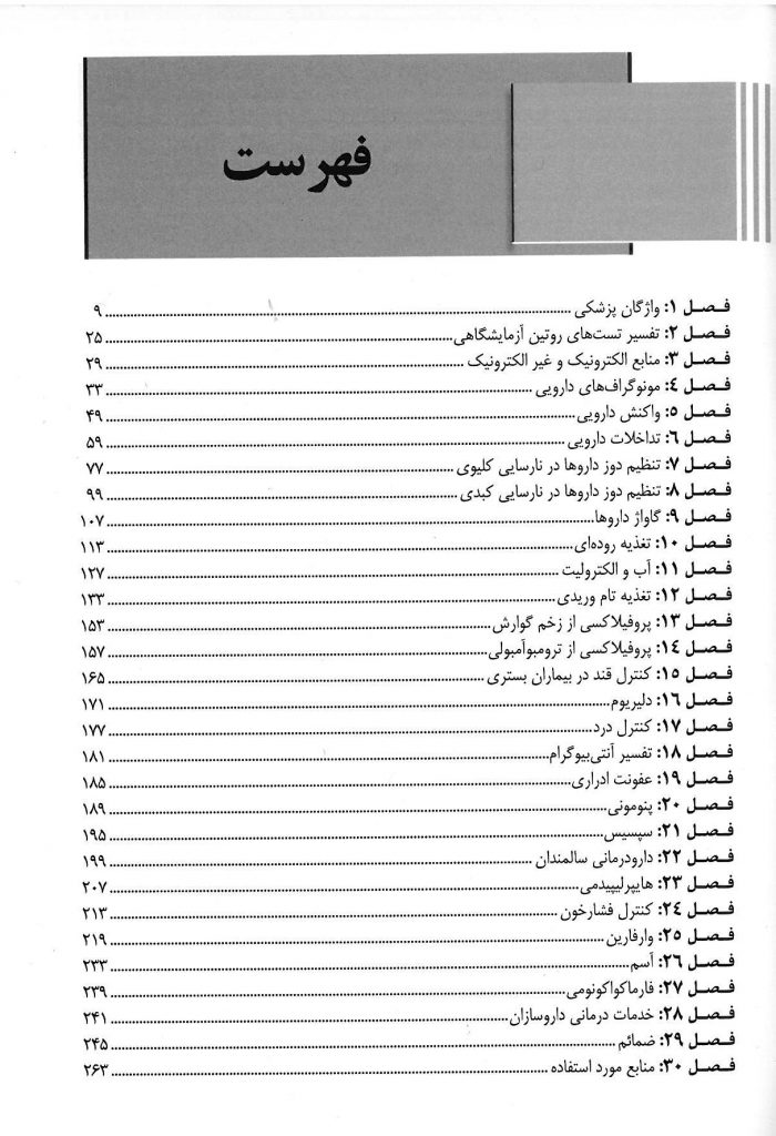 فهرست کتاب راهنمای خدمات بالینی داروسازان