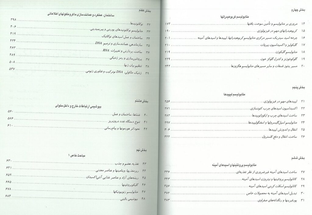فهرست کتاب بیوشیمی هارپر 2023 دکتر نیاورانی