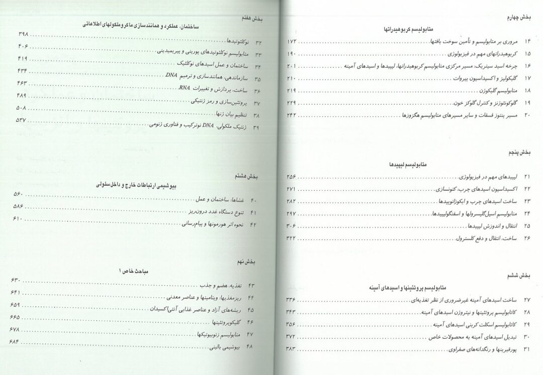 فهرست کتاب بیوشیمی هارپر 2023 دکتر نیاورانی