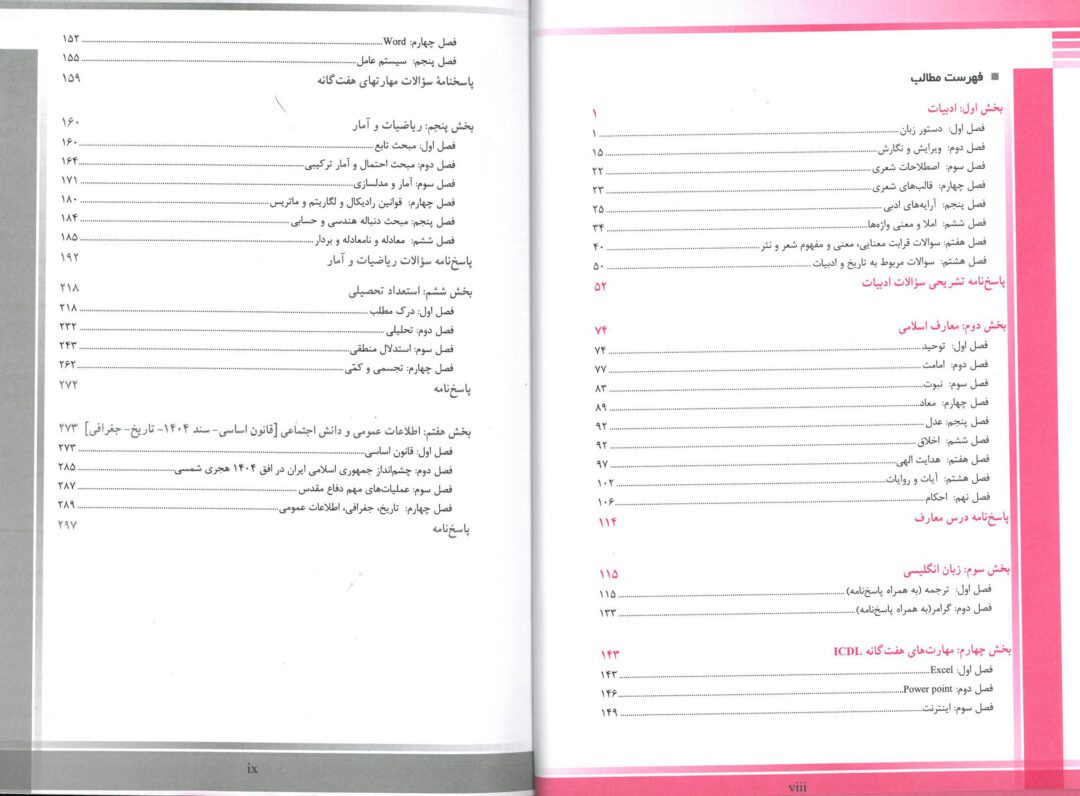 فهرست کتاب درسنامه مجموعه سوالات استخدامی و اطلاعات عمومی اندیشه رفیع