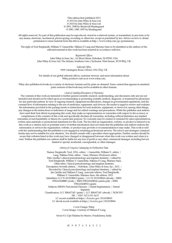 LINDHE’S Clinical Periodontology and Implant Dentistry 2022
