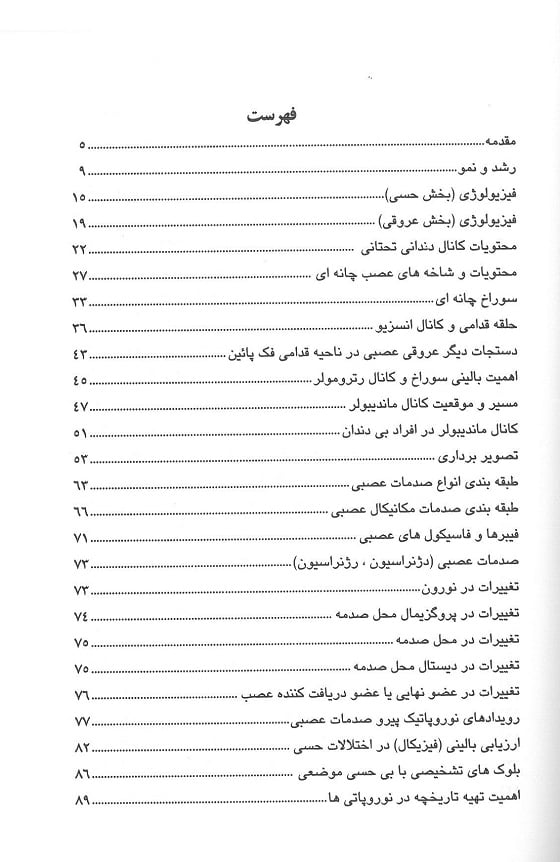 فهرست کتاب بررسی کانال مندیبولر