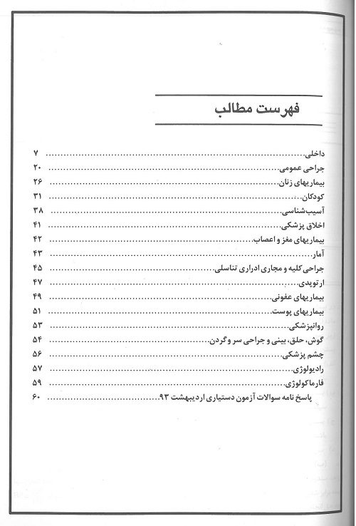 فهرست کتاب مجموعه پرسش های آزمون دستیاری گزینه اول اردیبهشت 93